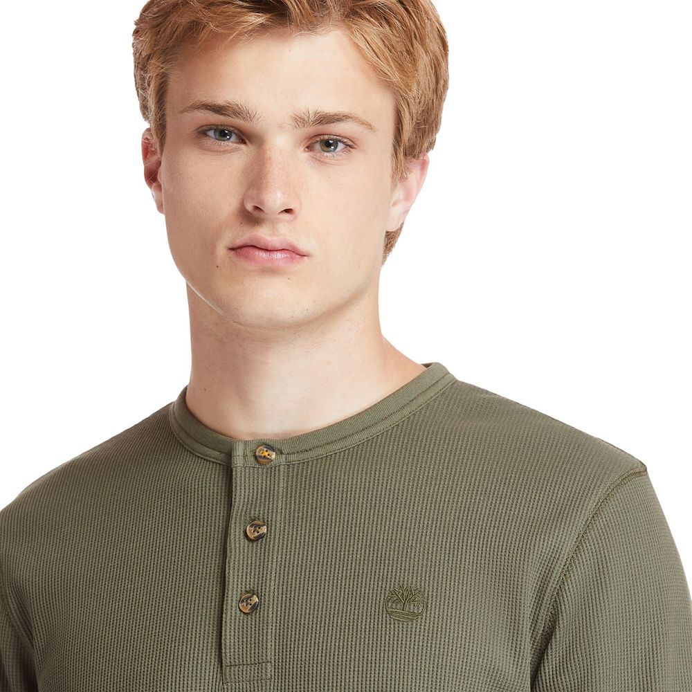 Timberland Πουκαμισα Ανδρικα Ελιά - Wharf River Waffle-Knit Henley - Greece 8409631-FQ